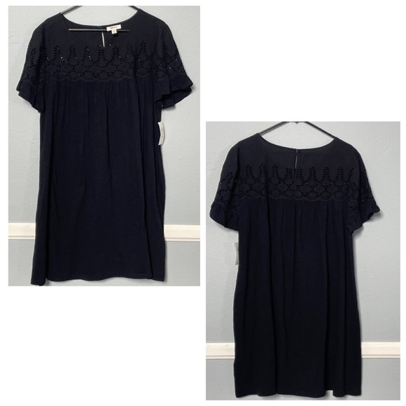 NWT STYLE & CO Sunbreak Eyelet Black Babydoll Smock Dress XL - Picture 2 of 10